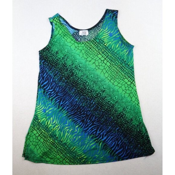 JOSTAR - WOMEN'S GREEN & BLUE PRINT SLINKY TEXTURED TUNIC TANK TOP - SIZE M - Picture 1 of 6